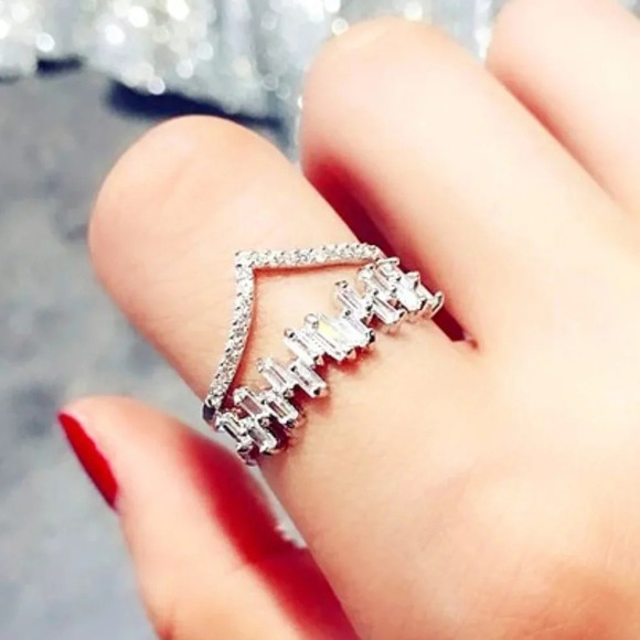 😍Romantic Design Tiny Rectangle Gems Twisted Double Layer Silver Ring, L227 - Picture 5 of 5